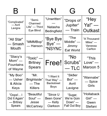 90s & 2000s Throwback Table Bingo Card