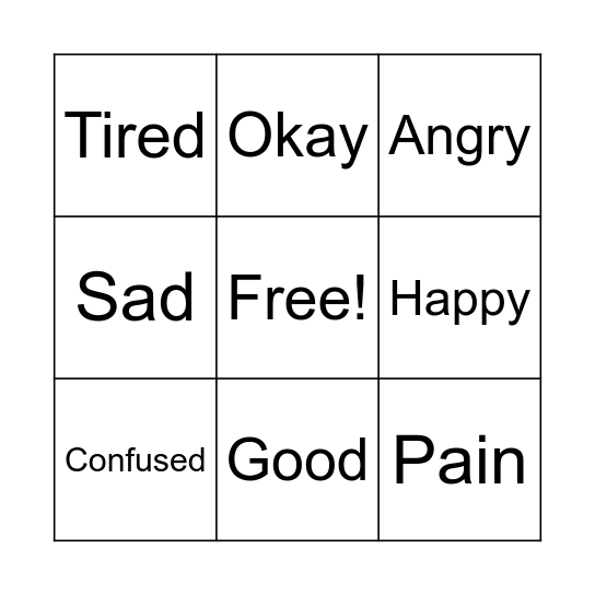 I feel Bingo Card