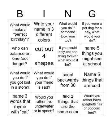 Dylans Bingo Card