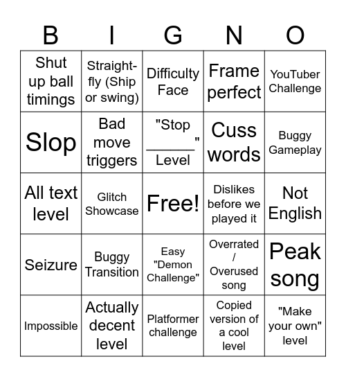 GD Recent Tab Bingo (It's BigNo!) Bingo Card