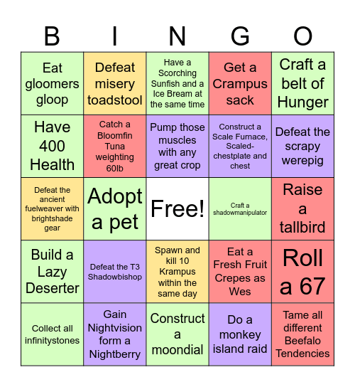 Dont starve Bingo Card