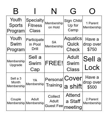 Welcome Center Bingo Card