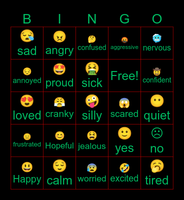 Feelings and Emotions Bingo Card