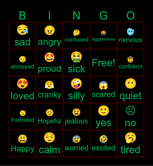 Feelings and Emotions Bingo Card