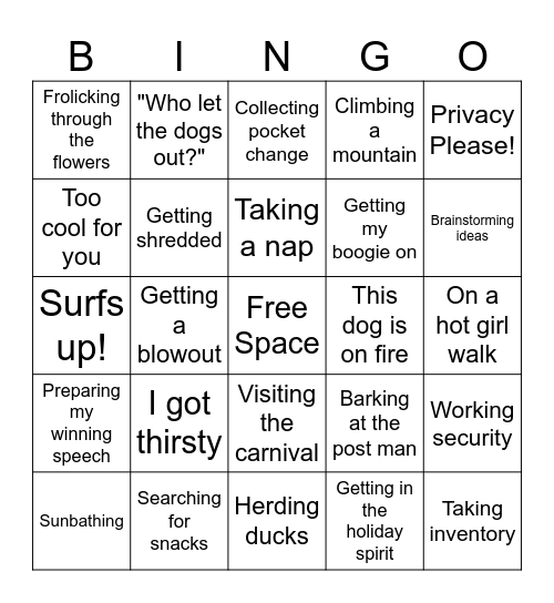 The Great Dog Escape Bingo Card