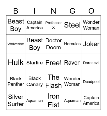 Superhero Bingo Card