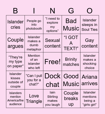 Love Island Bingo Card