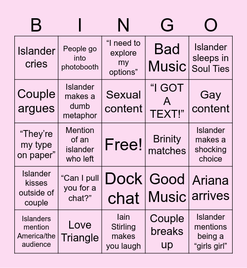 Love Island Bingo Card
