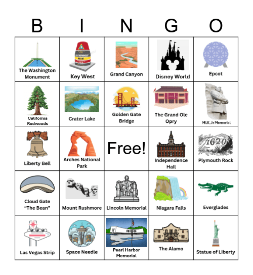 USA Landmark Bingo Card