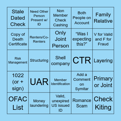 Safety/Security Bingo Card