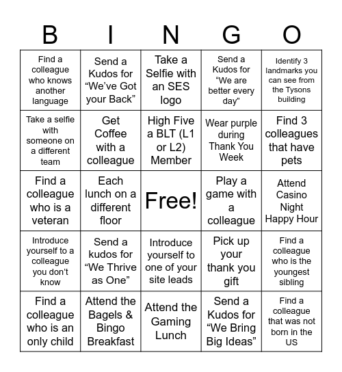 Thank you week bingo Card