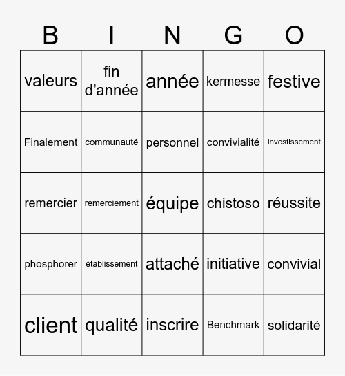 Rmerciements festifs Bingo Card