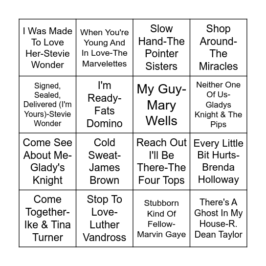 Motown Bingo Card