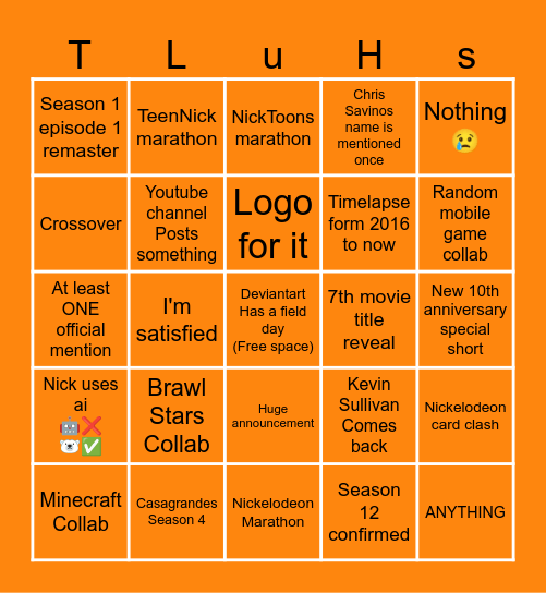 Loud House 10th anniversary bingo Card