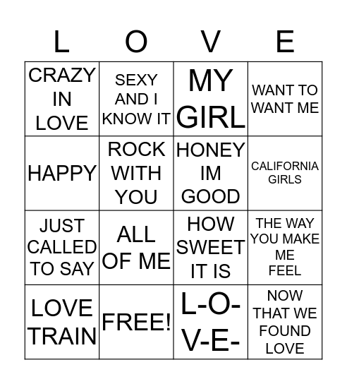 VALENTINES DAY LOVE Bingo Card