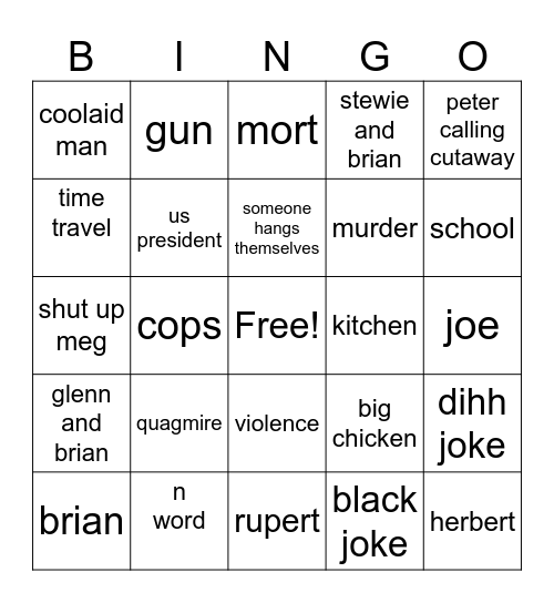 family guy dark humor Bingo Card