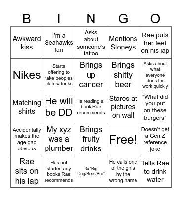 Is He Boyfriend or Chaperone Bingo Card
