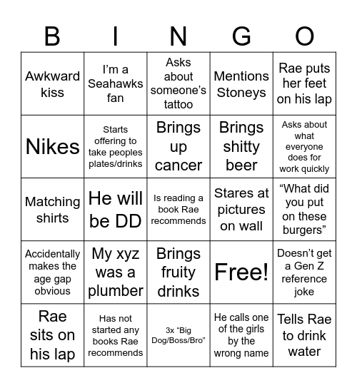 Is He Boyfriend or Chaperone Bingo Card