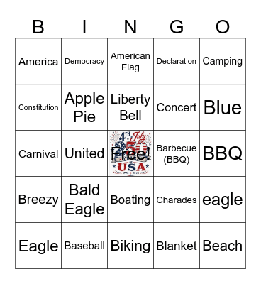 RCM Bingo 1st of July Happy Hour Game 1 Bingo Card