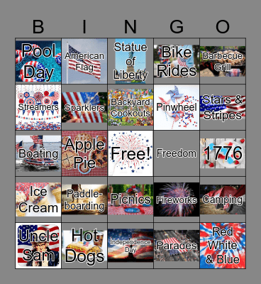 Fourth of July Bingo Card