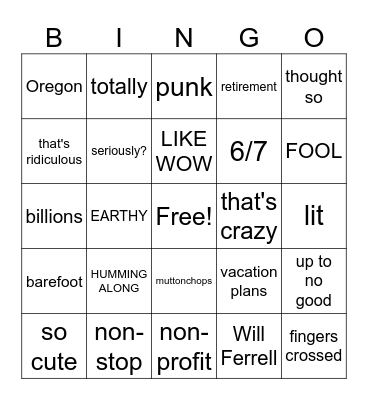 Family Party 2026 Bingo Card