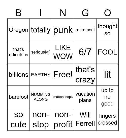 Family Party 2026 Bingo Card