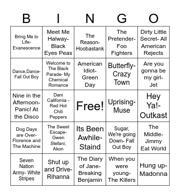 2000's Bingo Card