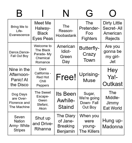 2000's Bingo Card