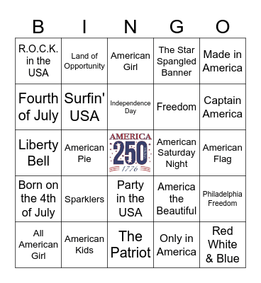 USA Bingo Card