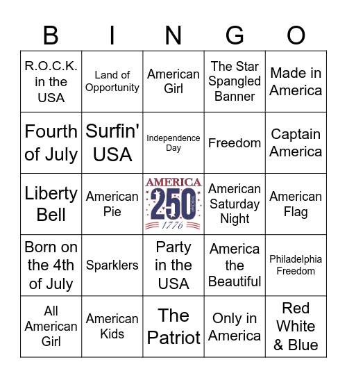 USA Bingo Card
