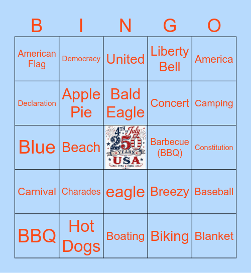 RCM Game 1 First of July Happy Hour Bingo Card