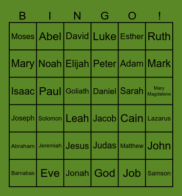 BIBLE BINGO Card
