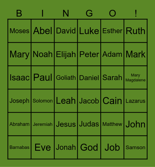 BIBLE BINGO Card
