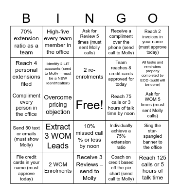 Customer Service Bingo Card