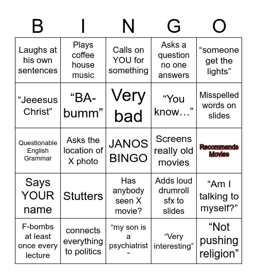ACCURATE JANOS BINGO Card
