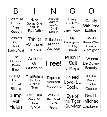 Hip Hop & R & B Music Bingo Card
