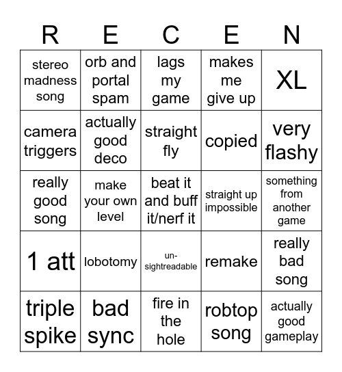 Recent Tab Bingo Card