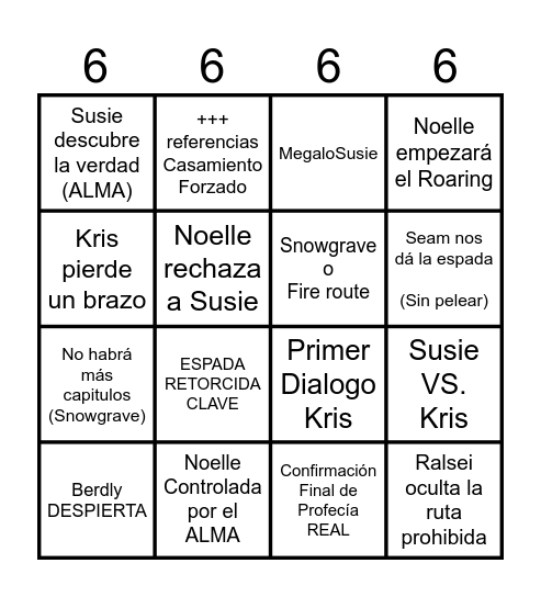 Deltarune Chapter 5 (Snowgrave) Bingo Card
