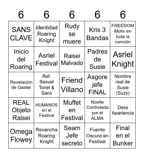 Deltarune Chapter 5 (Normal) Bingo Card