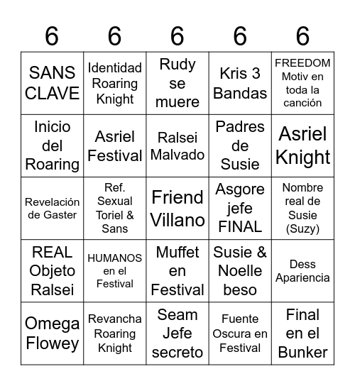 Deltarune Chapter 5 (Normal) Bingo Card