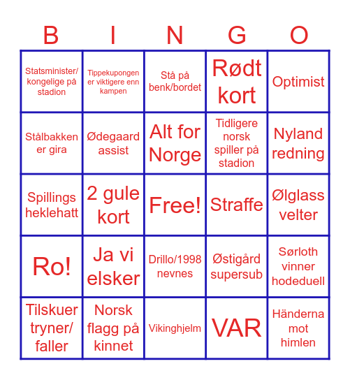 Norge VM Bingo Card