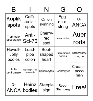Medical Bingo Card