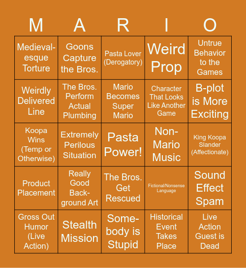 Super Mario Bros. Super Show Bingo Extravaganza Bingo Card