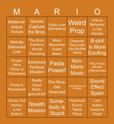 Super Mario Bros. Super Show Bingo Extravaganza Bingo Card