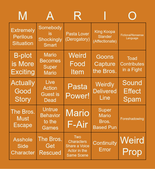 Super Mario Bros. Super Show Bingo Extravaganza Bingo Card