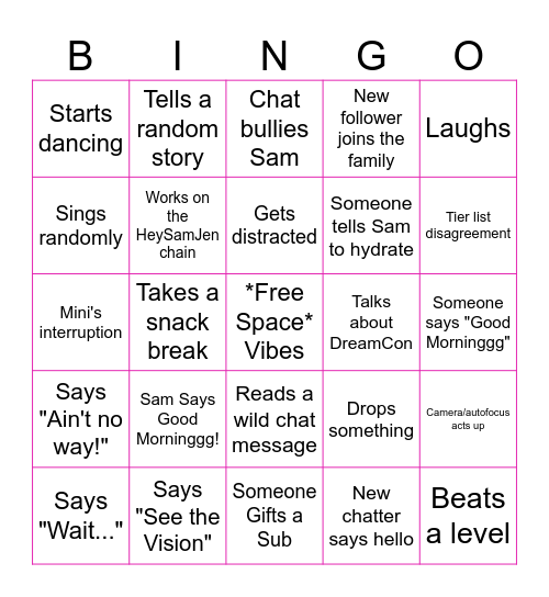 Sam Bingo! Bingo Card