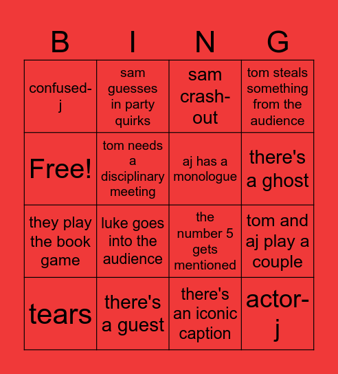 SFTH 7/5 Bingo Card