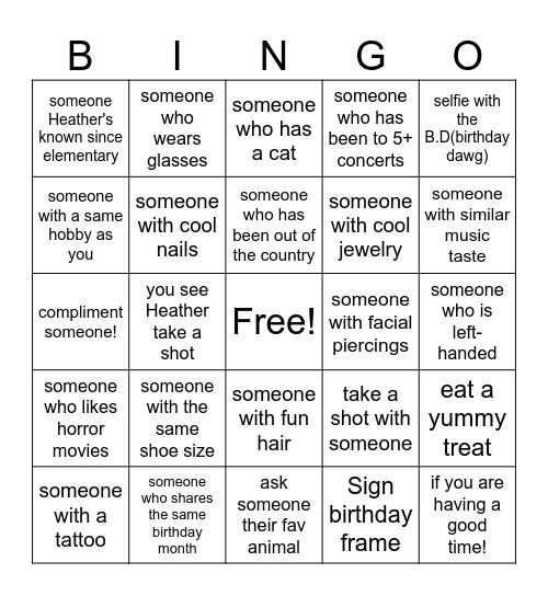 Collect signatures/check off boxes Bingo Card