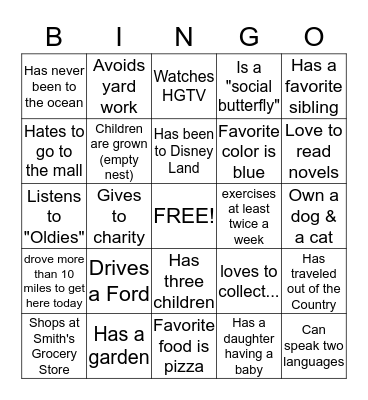 Getting to Know My Neighbor Bingo Card