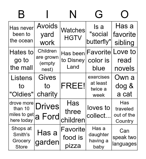 Getting to Know My Neighbor Bingo Card